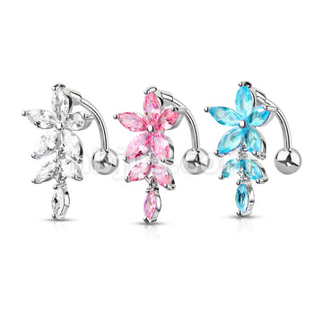 316L Surgical Steel 316L Surgical Steel Marquise CZ Flower With... - Image 7