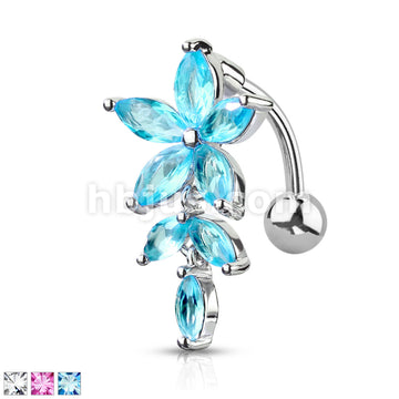316L Surgical Steel 316L Surgical Steel Marquise CZ Flower With... - Image 2
