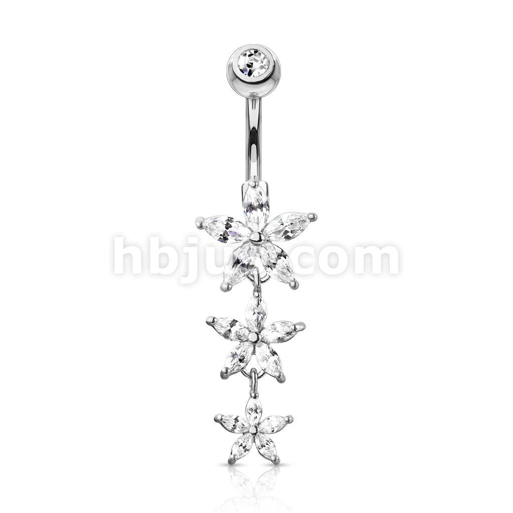 316L Surgical Steel 316L Surgical Steel Triple Marquise CZ Flowers... - Image 3