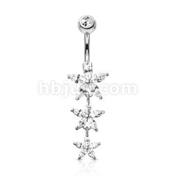 316L Surgical Steel 316L Surgical Steel Triple Marquise CZ Flowers... - Image 3