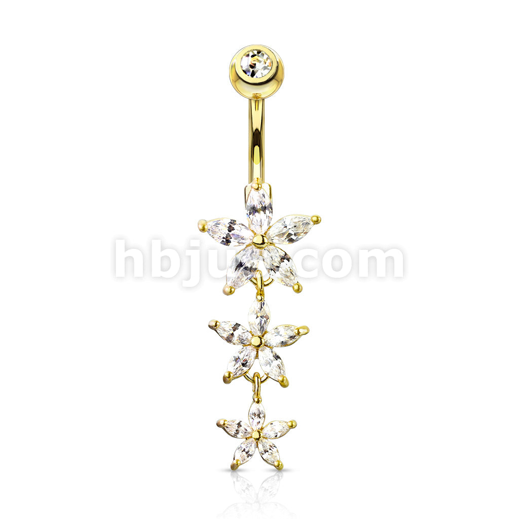 316L Surgical Steel 316L Surgical Steel Triple Marquise CZ Flowers... - Image 4