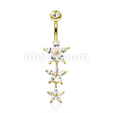 316L Surgical Steel 316L Surgical Steel Triple Marquise CZ Flowers... - Image 4