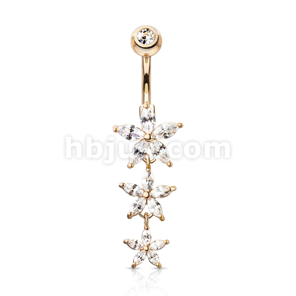 316L Surgical Steel 316L Surgical Steel Triple Marquise CZ Flowers... - Image 5