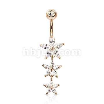 316L Surgical Steel 316L Surgical Steel Triple Marquise CZ Flowers... - Image 5