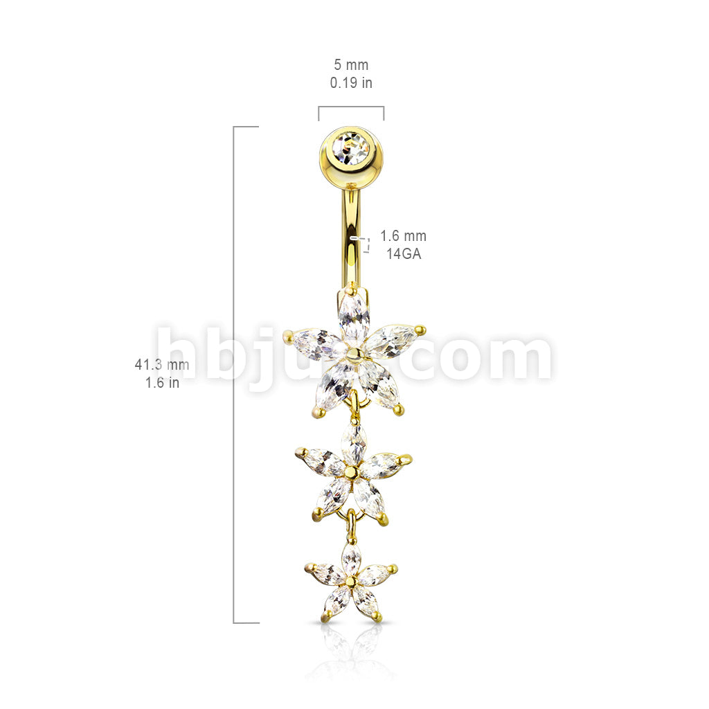 316L Surgical Steel 316L Surgical Steel Triple Marquise CZ Flowers... - Image 6