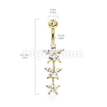 316L Surgical Steel 316L Surgical Steel Triple Marquise CZ Flowers... - Image 6