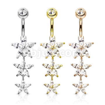 316L Surgical Steel 316L Surgical Steel Triple Marquise CZ Flowers... - Image 7