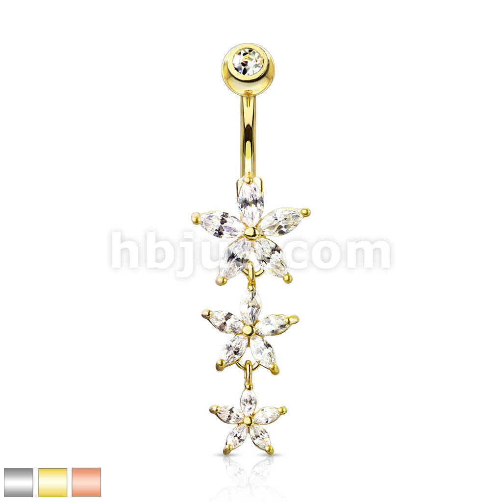 316L Surgical Steel 316L Surgical Steel Triple Marquise CZ Flowers... - Image 2