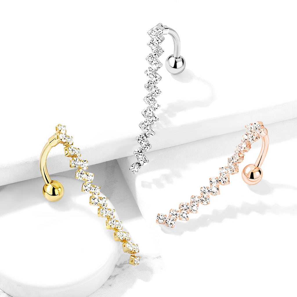 316L Surgical Steel 316L Surgical Steel CZ Paved Zig Zag Line Belly...
