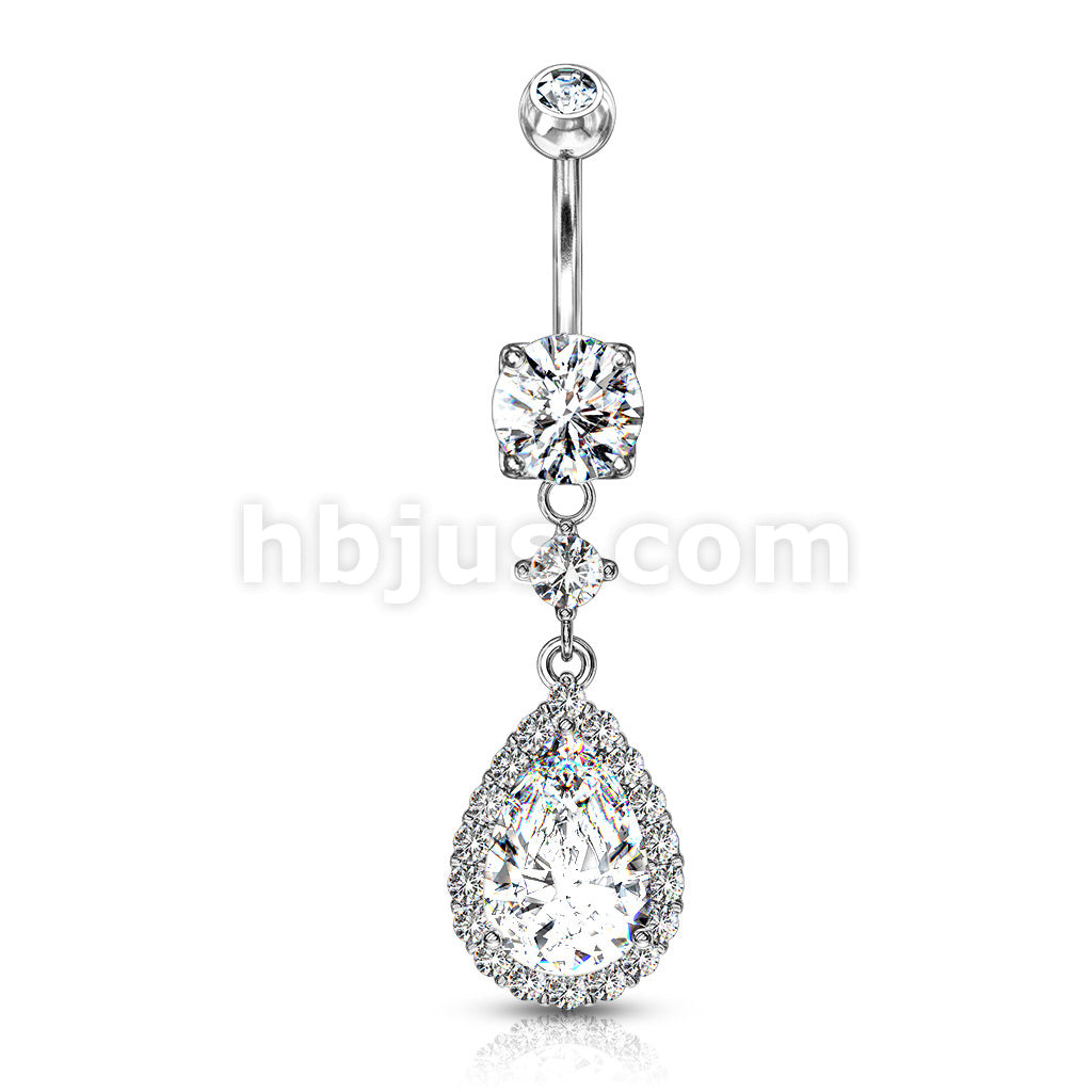 316L Surgical Steel Round CZ Prong Set With Large Tear Drop CZ With CZ... - Image 3