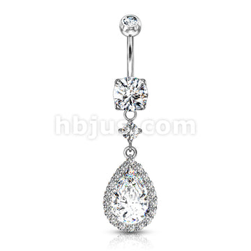 316L Surgical Steel Round CZ Prong Set With Large Tear Drop CZ With CZ... - Image 3
