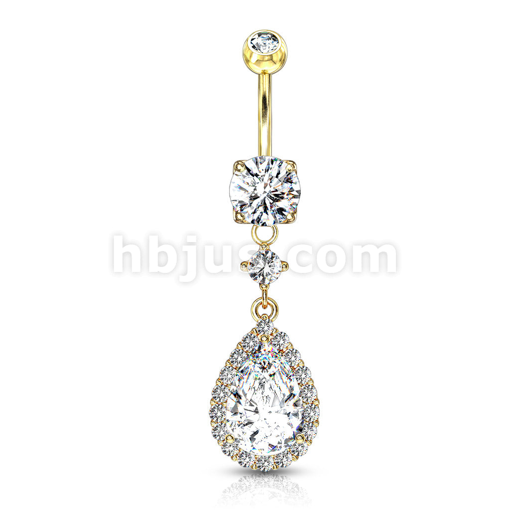 316L Surgical Steel Round CZ Prong Set With Large Tear Drop CZ With CZ... - Image 4