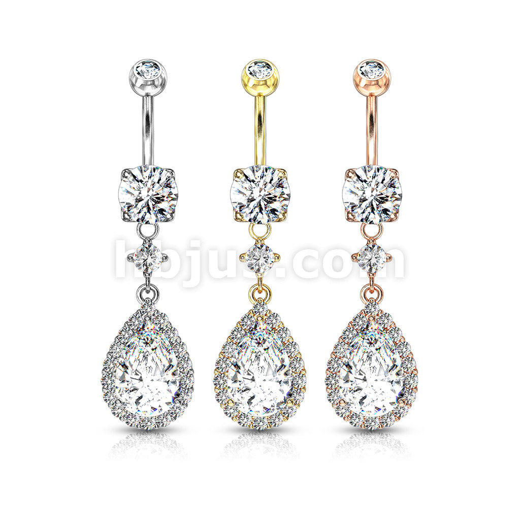 316L Surgical Steel Round CZ Prong Set With Large Tear Drop CZ With CZ... - Image 7