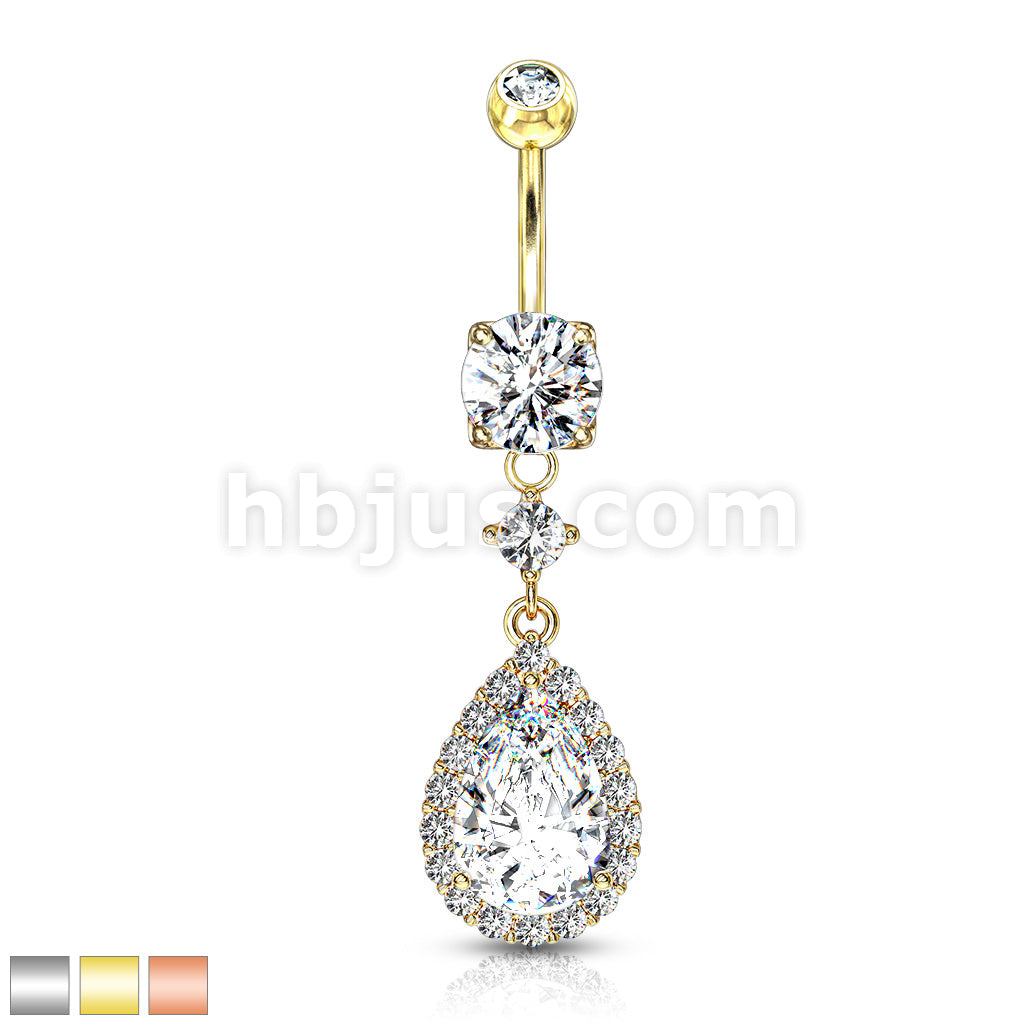 316L Surgical Steel Round CZ Prong Set With Large Tear Drop CZ With CZ... - Image 2