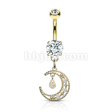 316L Surgical Steel 316L Surgical Steel CZ Paved Crescent Dangle Round... - Image 4