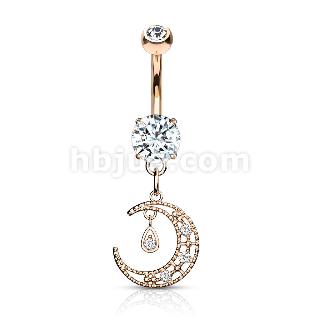 316L Surgical Steel 316L Surgical Steel CZ Paved Crescent Dangle Round... - Image 5