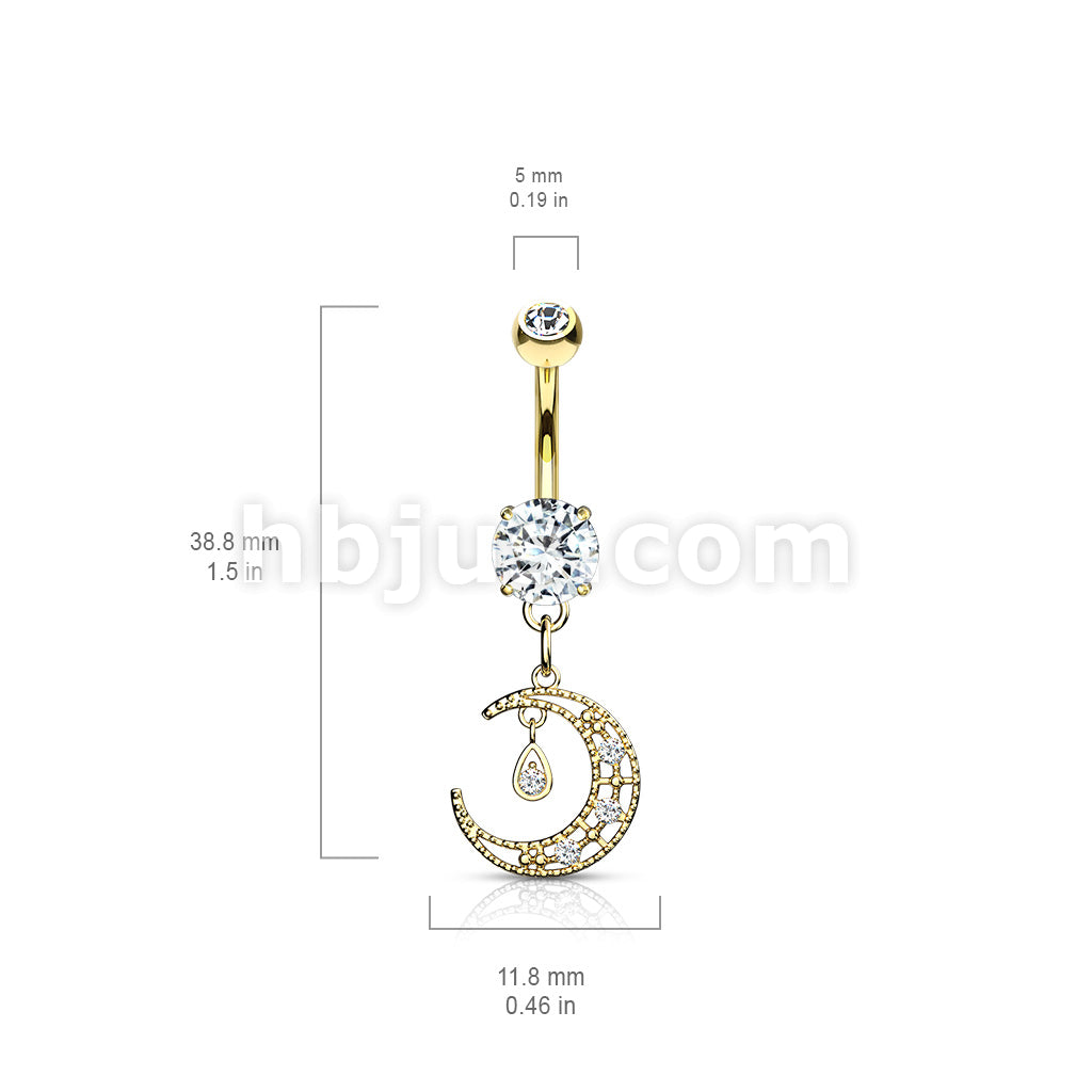 316L Surgical Steel 316L Surgical Steel CZ Paved Crescent Dangle Round... - Image 6