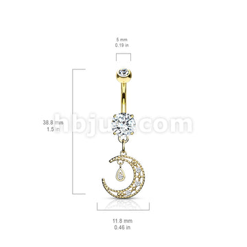 316L Surgical Steel 316L Surgical Steel CZ Paved Crescent Dangle Round... - Image 6