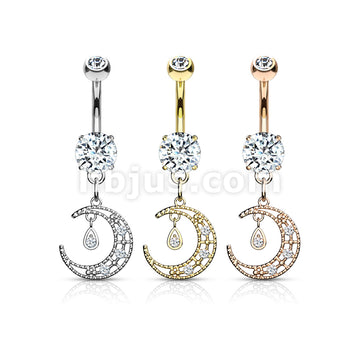 316L Surgical Steel 316L Surgical Steel CZ Paved Crescent Dangle Round... - Image 7