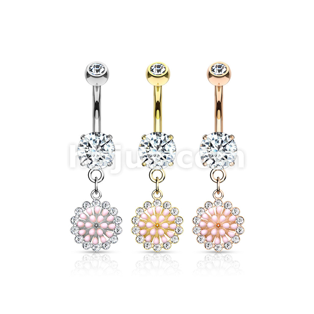 316L Surgical Steel 316L Surgical Steel Pink Enamel Cluster With CZ... - Image 7