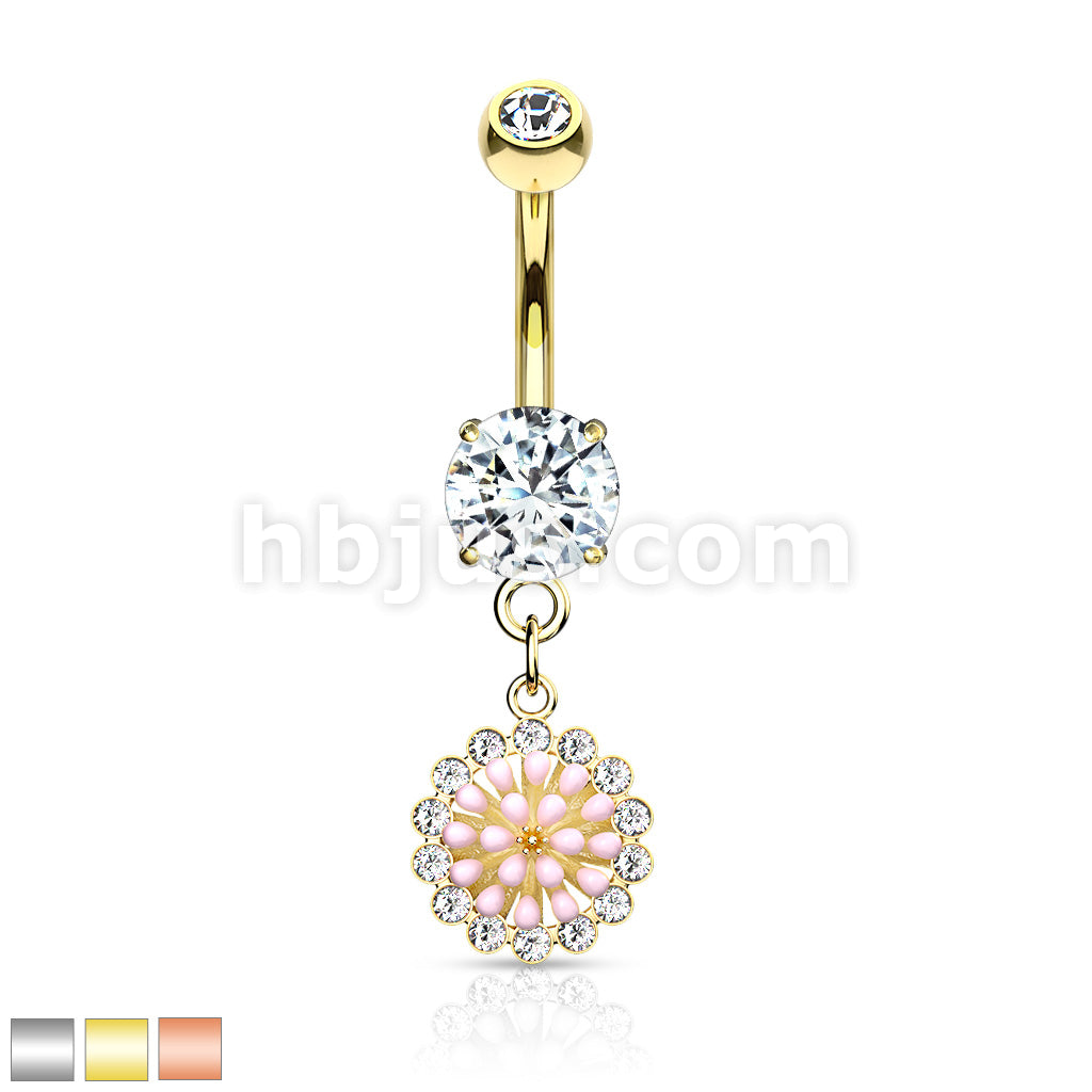 316L Surgical Steel 316L Surgical Steel Pink Enamel Cluster With CZ... - Image 2