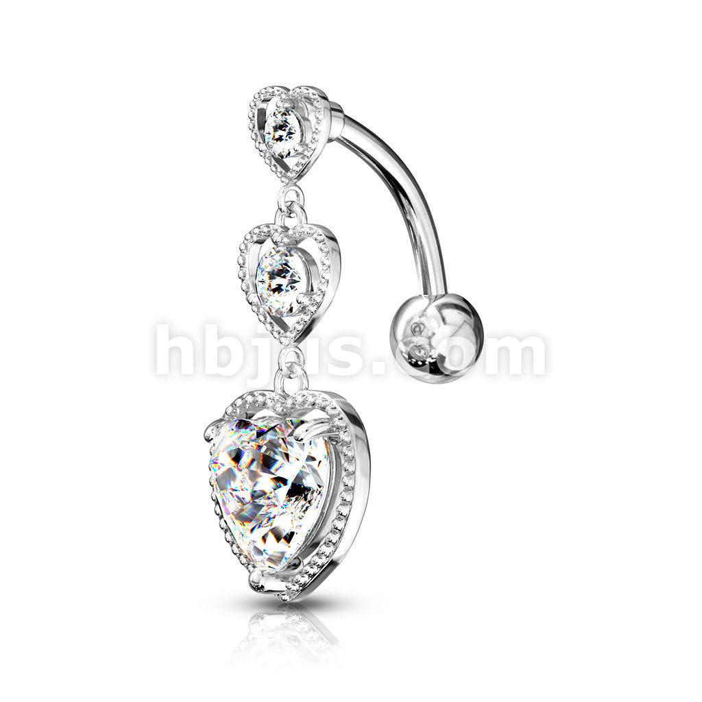 316L Surgical Steel Triple Heart Vertical Drop With Large Heart CZ... - Image 4