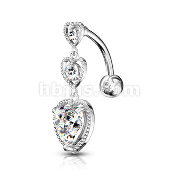 316L Surgical Steel Triple Heart Vertical Drop With Large Heart CZ... - Image 4