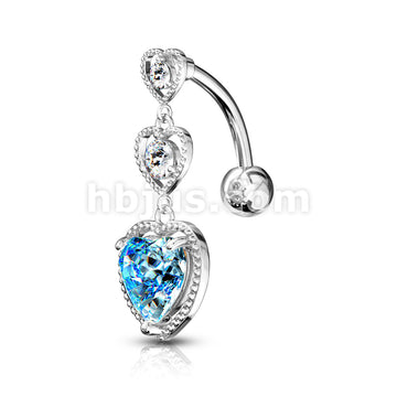 316L Surgical Steel Triple Heart Vertical Drop With Large Heart CZ... - Image 6