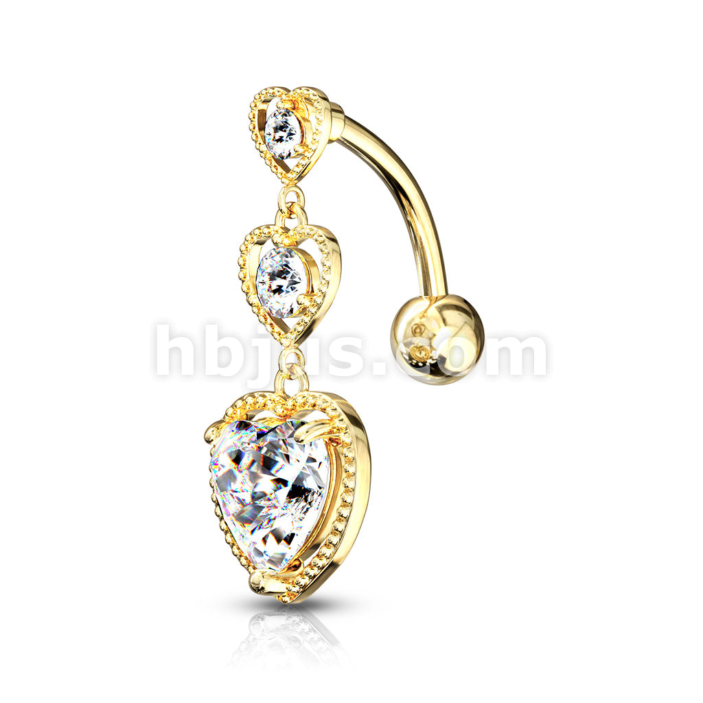 316L Surgical Steel Triple Heart Vertical Drop With Large Heart CZ... - Image 3