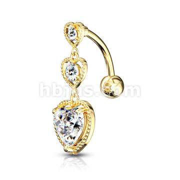 316L Surgical Steel Triple Heart Vertical Drop With Large Heart CZ... - Image 3