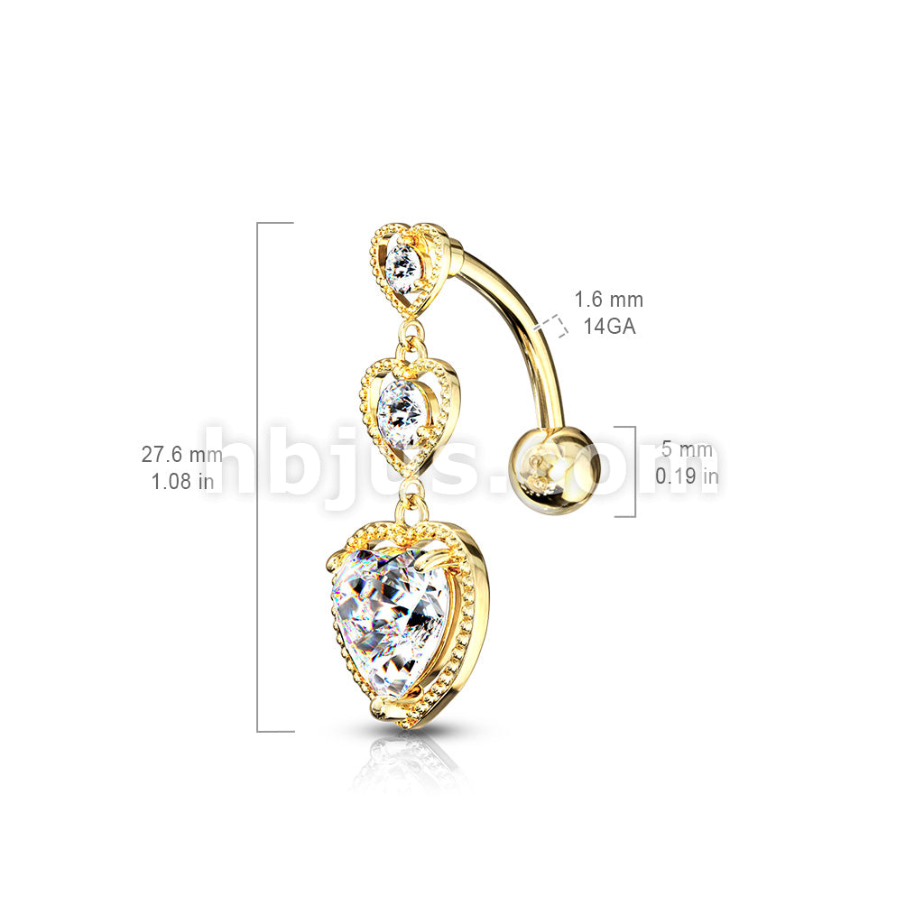 316L Surgical Steel Triple Heart Vertical Drop With Large Heart CZ... - Image 7