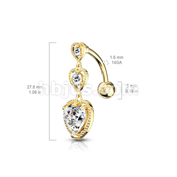 316L Surgical Steel Triple Heart Vertical Drop With Large Heart CZ... - Image 7