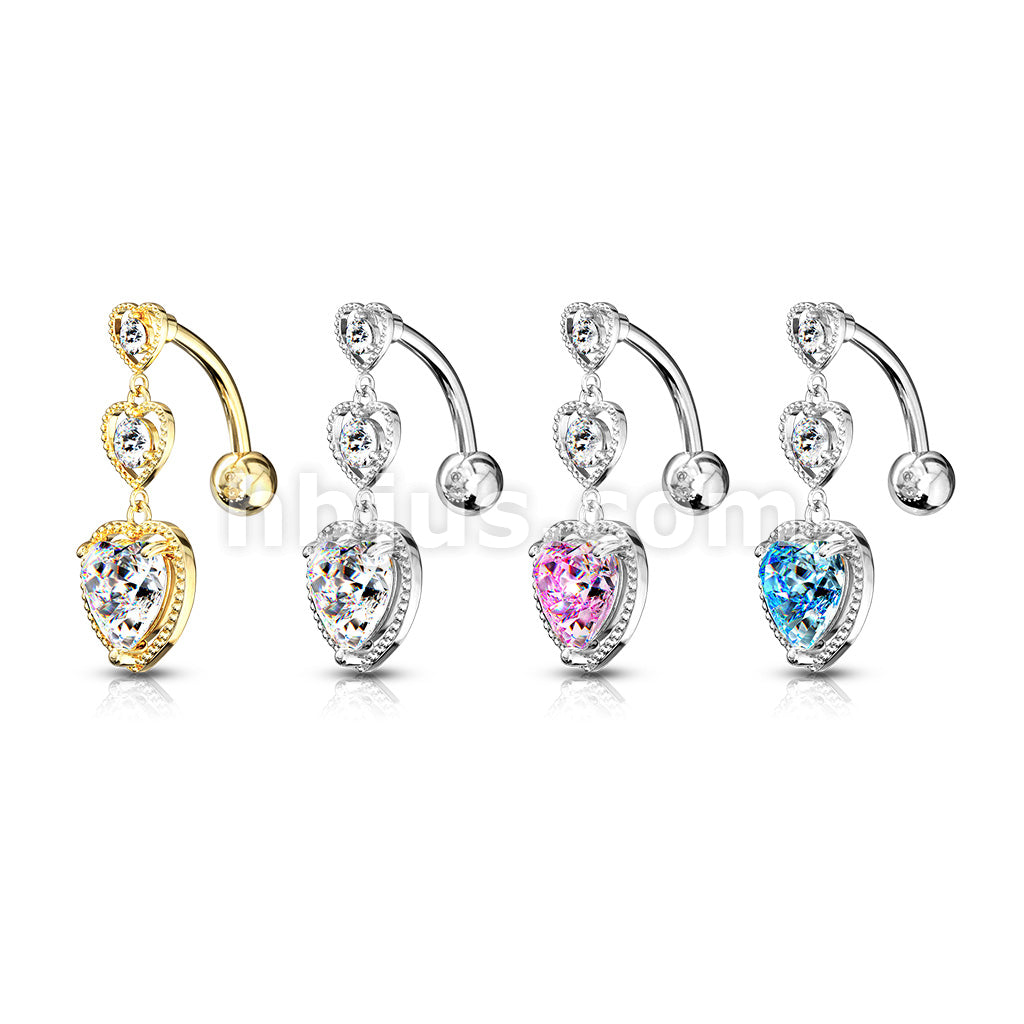 316L Surgical Steel Triple Heart Vertical Drop With Large Heart CZ... - Image 8