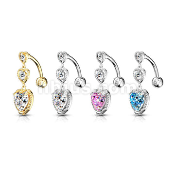 316L Surgical Steel Triple Heart Vertical Drop With Large Heart CZ... - Image 8