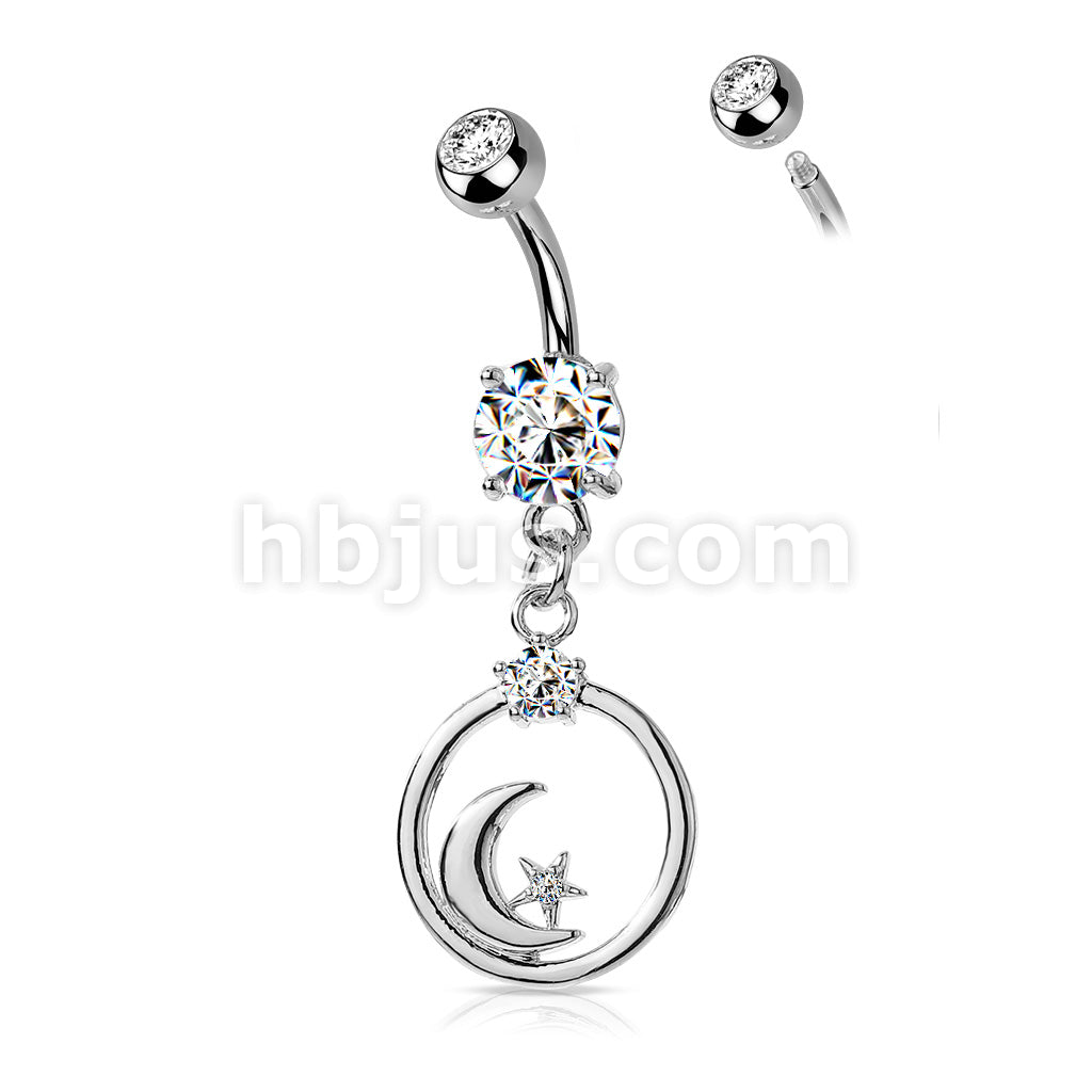 316L Surgical Steel 316L Surgical Steel Crescent Moon and CZ Star... - Image 5