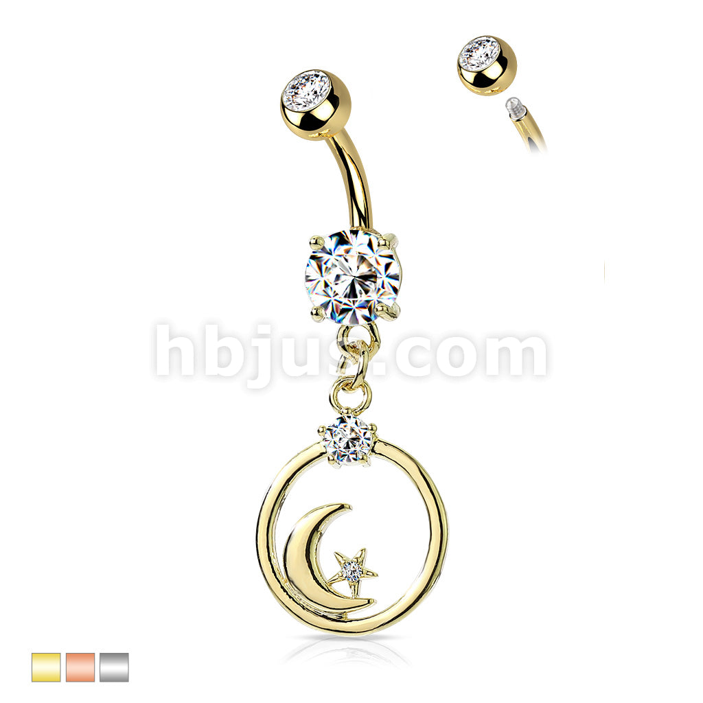 316L Surgical Steel 316L Surgical Steel Crescent Moon and CZ Star... - Image 2