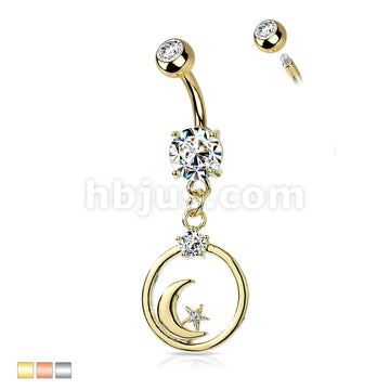 316L Surgical Steel 316L Surgical Steel Crescent Moon and CZ Star... - Image 2