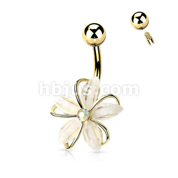 316L Surgical Steel 316L Surgical Steel CZ Center Wire Set White Flower... - Image 3