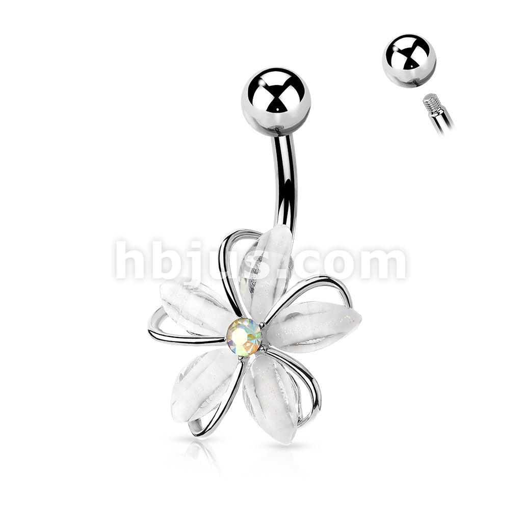 316L Surgical Steel 316L Surgical Steel CZ Center Wire Set White Flower... - Image 5