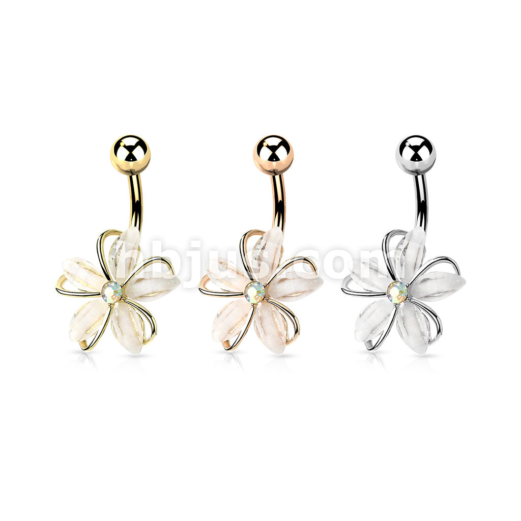 316L Surgical Steel 316L Surgical Steel CZ Center Wire Set White Flower... - Image 7