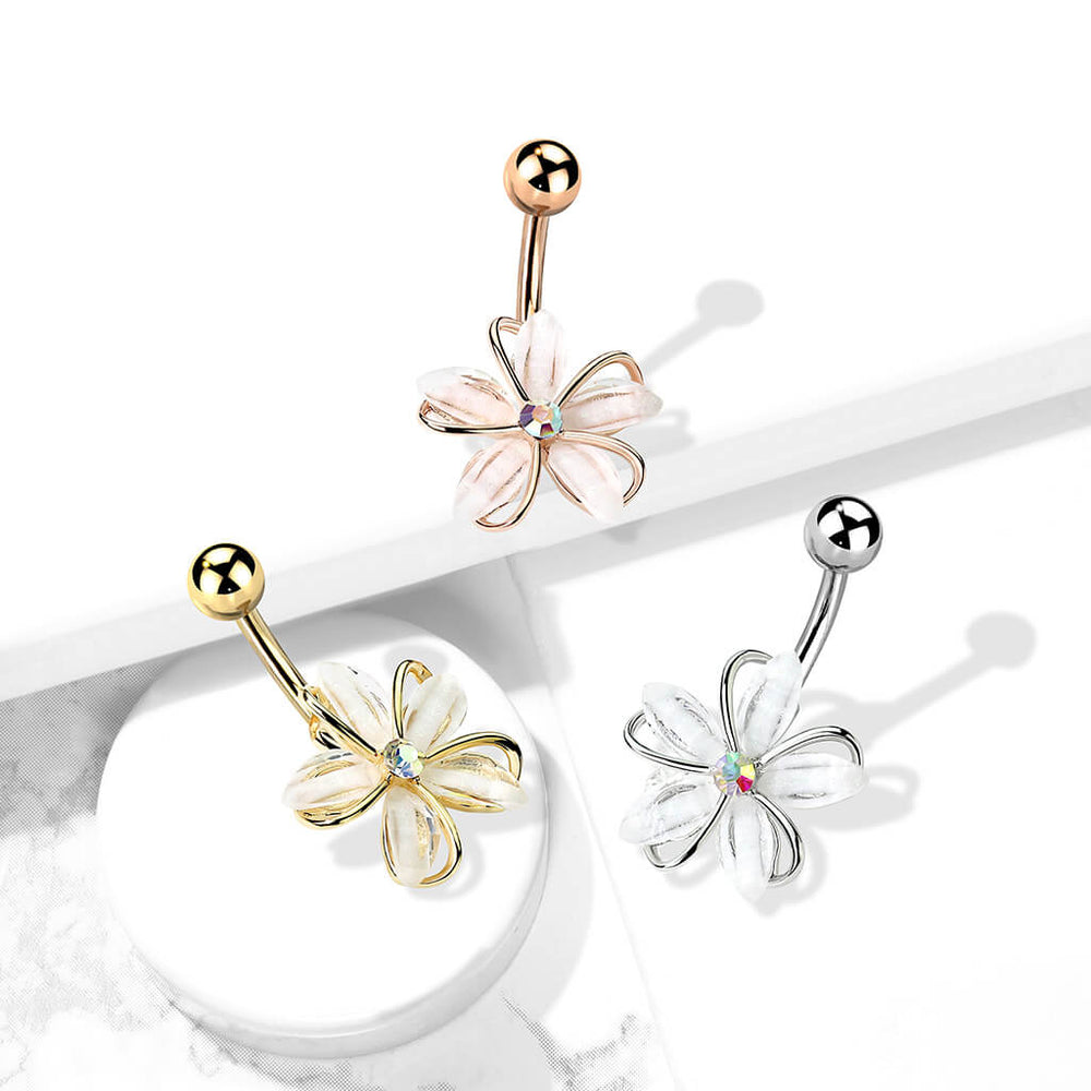 316L Surgical Steel 316L Surgical Steel CZ Center Wire Set White Flower...