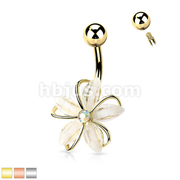 316L Surgical Steel 316L Surgical Steel CZ Center Wire Set White Flower... - Image 2