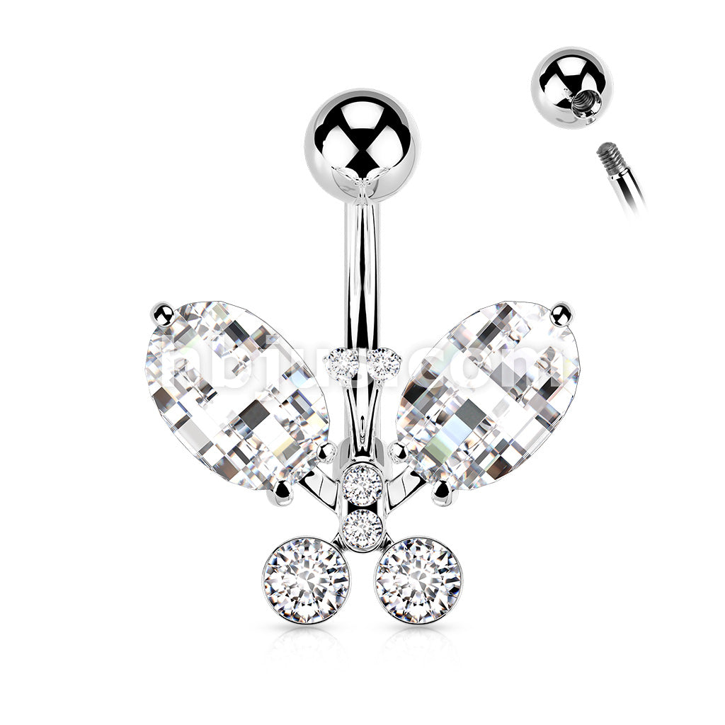 316L Surgical Steel 316L Surgical Steel Clear Faceted Crystal Butterfly... - Image 3