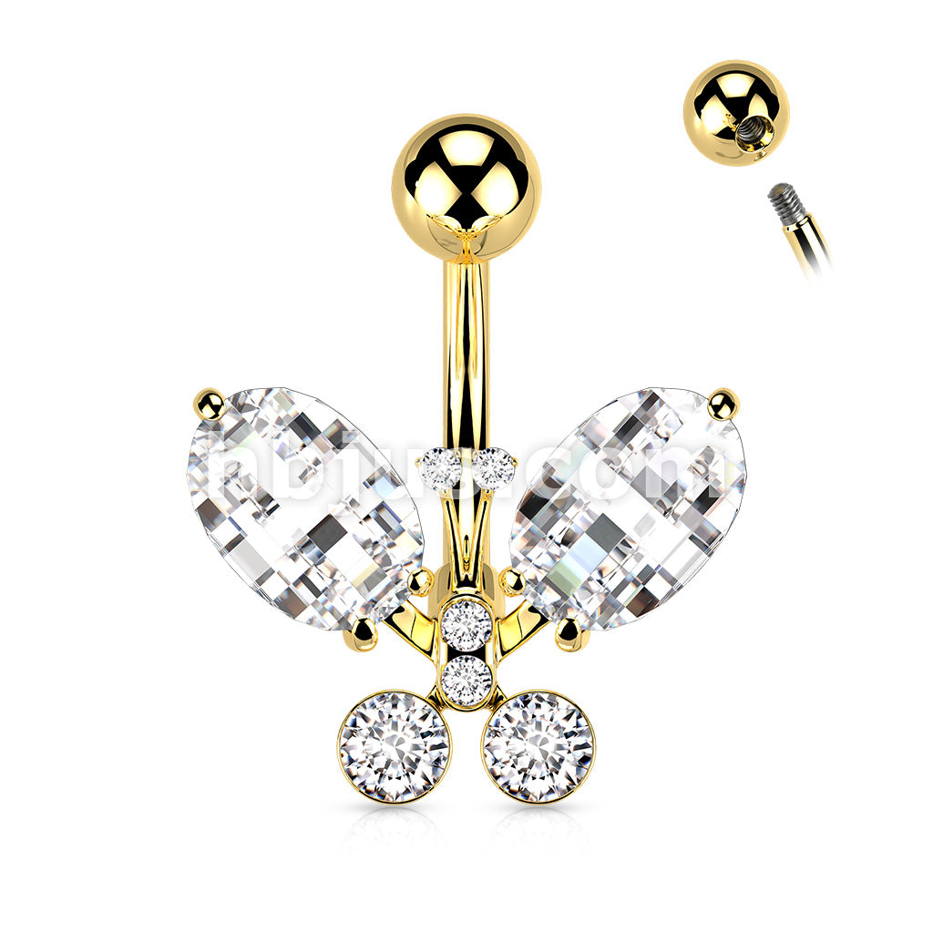 316L Surgical Steel 316L Surgical Steel Clear Faceted Crystal Butterfly... - Image 4
