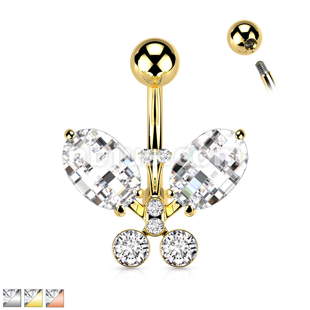 316L Surgical Steel 316L Surgical Steel Clear Faceted Crystal Butterfly... - Image 2