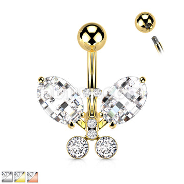 316L Surgical Steel 316L Surgical Steel Clear Faceted Crystal Butterfly... - Image 2