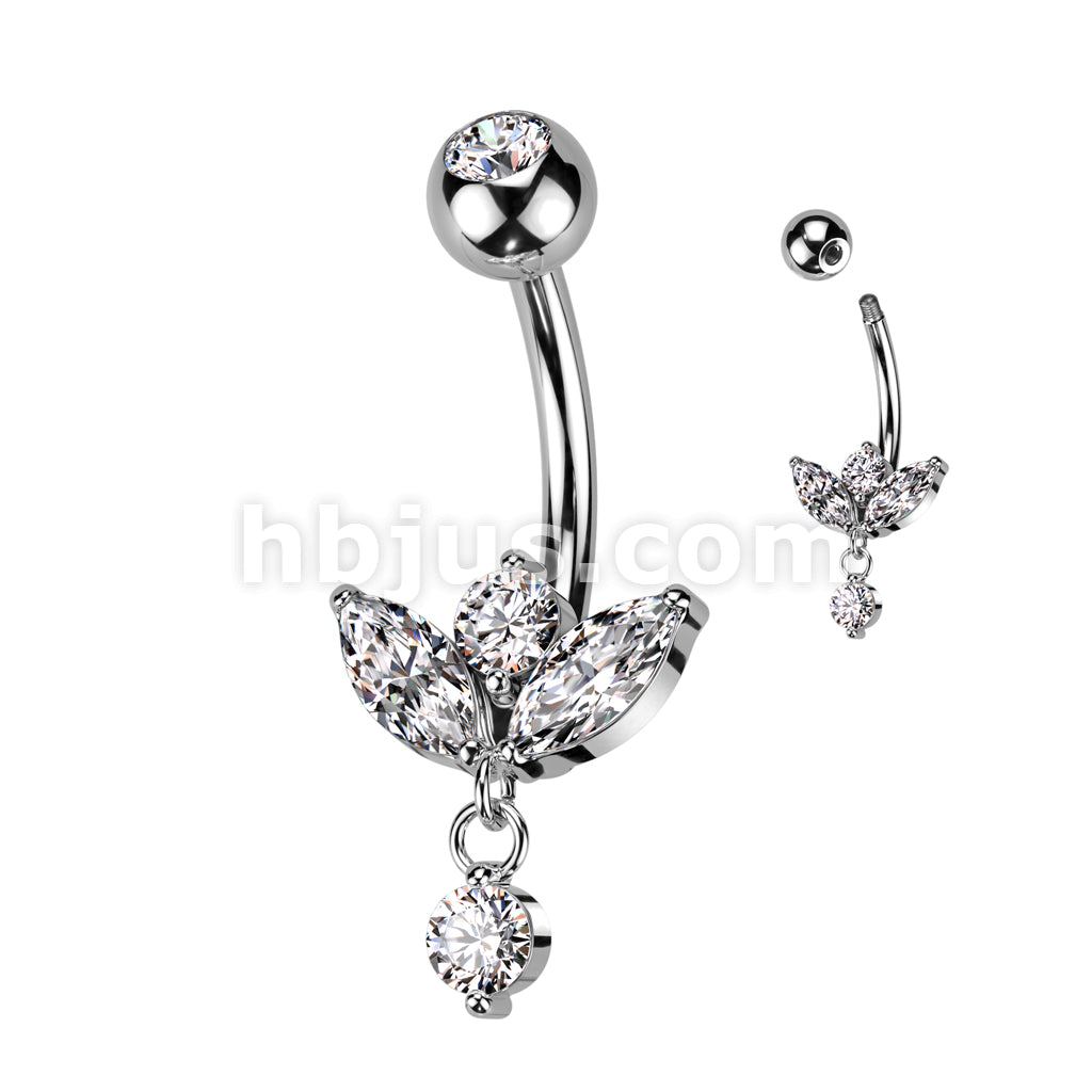 316L Surgical Steel 316L Surgical Steel Belly Ring With Marquise CZ... - Image 2