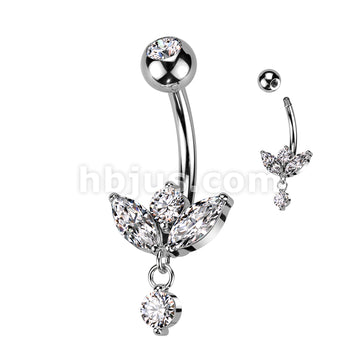 316L Surgical Steel 316L Surgical Steel Belly Ring With Marquise CZ... - Image 2