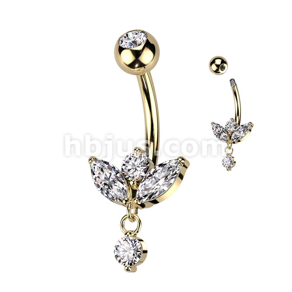 316L Surgical Steel 316L Surgical Steel Belly Ring With Marquise CZ... - Image 3