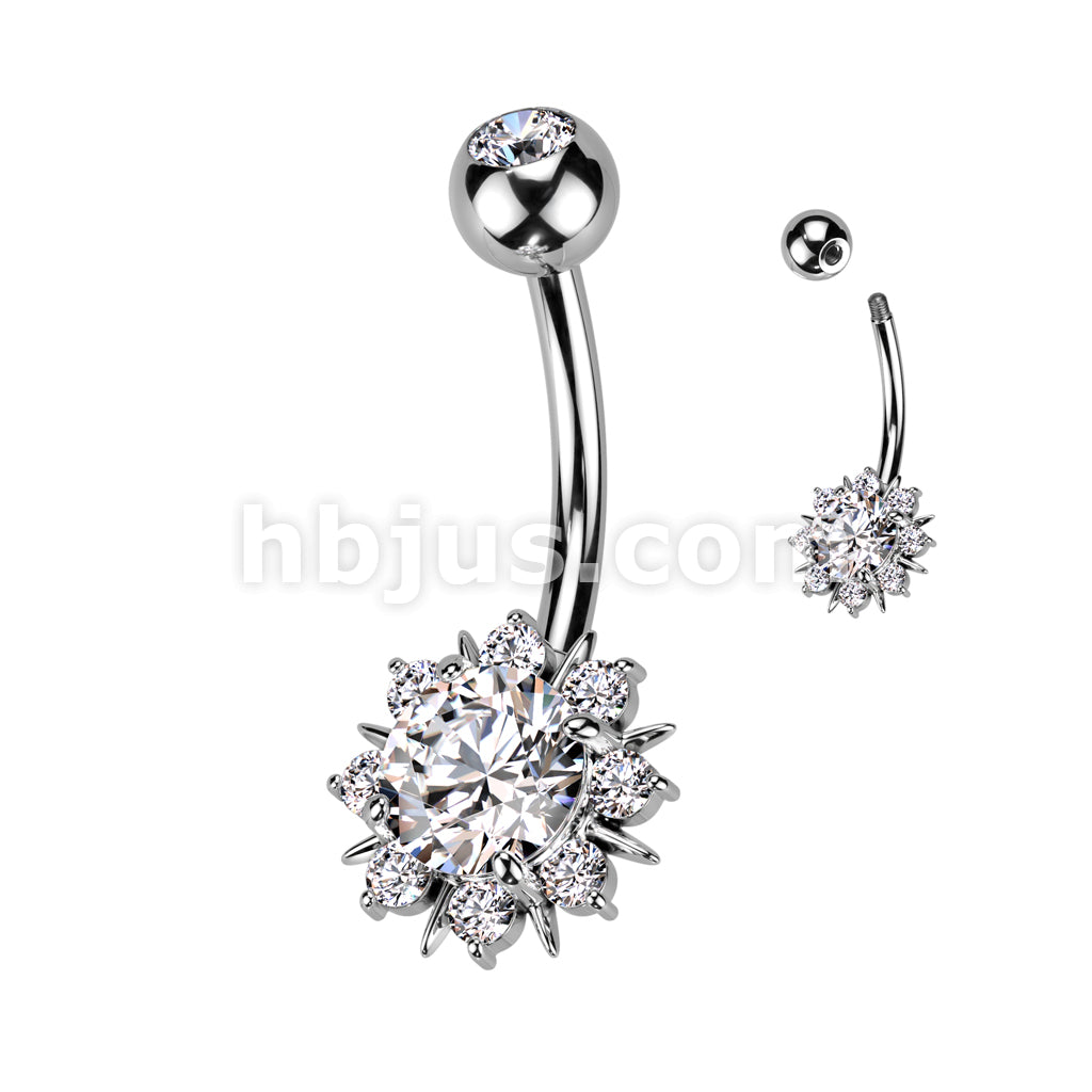 316L Surgical Steel 316L Surgical Steel Belly Ring With Round CZ Center... - Image 2
